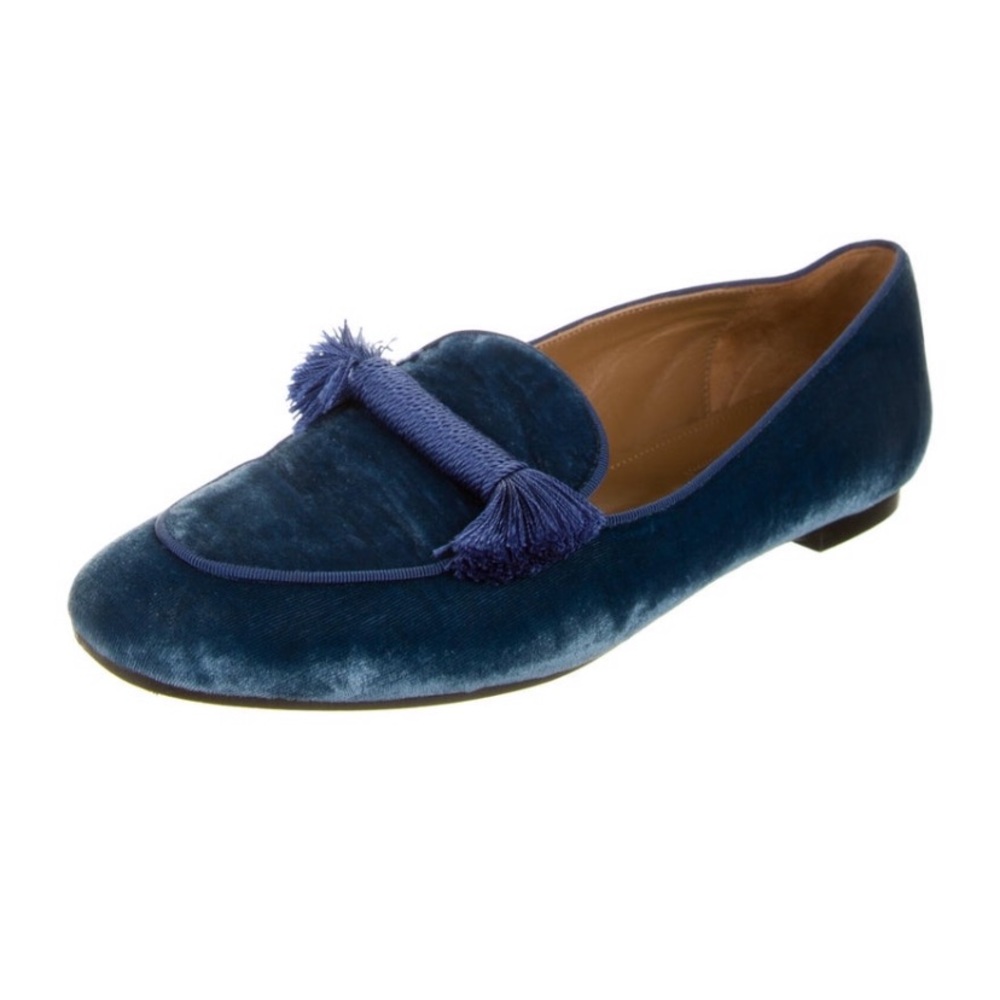 Aquazurra velvet blue tassel loafers